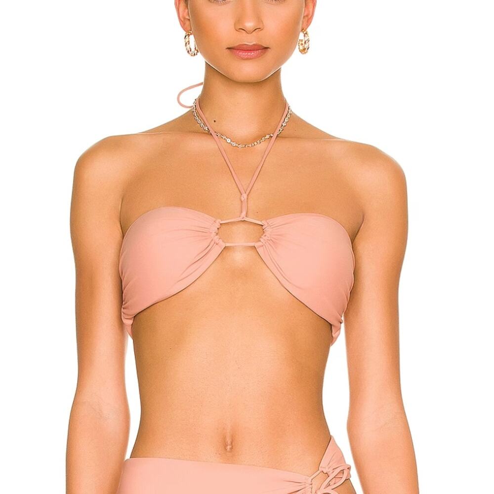Revolve Nude Bikini Top MEDIUM Halter Bandeau Keyhole Lovewave Desisgner $78 NEW